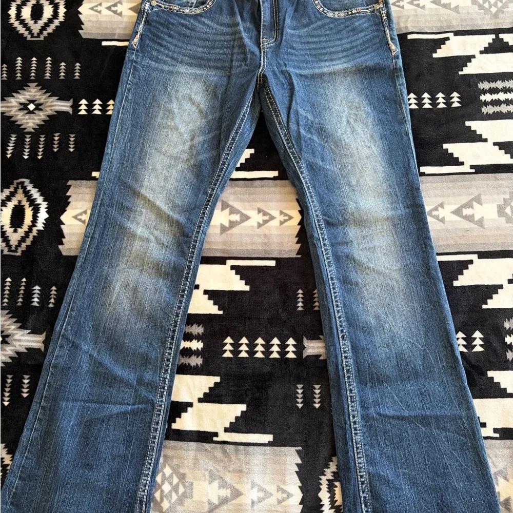 Grace in LA Women's Dark Blue Boot Cut Jeans with Embellished Back Pockets - Picture 2 of 8